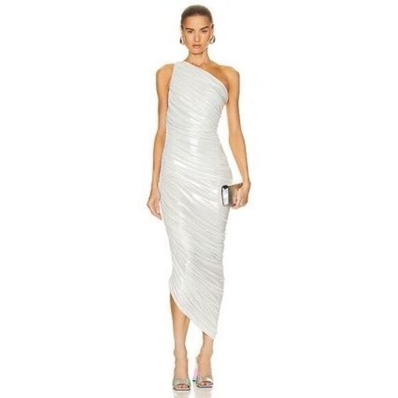 NWT Norma Kamali Diana Ruched Sleeveless Slim One Shoulder Gown Pearl Size XS $2 - Picture 1 of 13